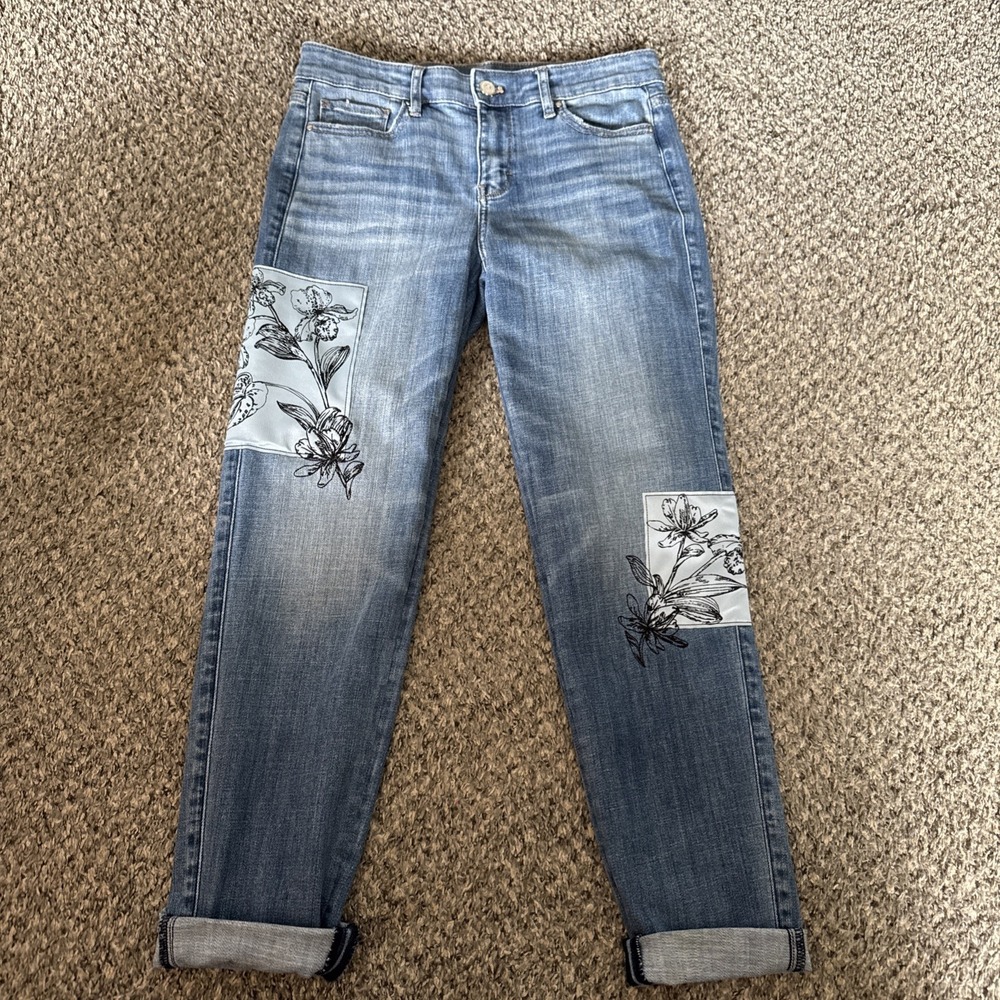 WHITE HOUSE BLACK MARKET blue Floral patchwork everyday soft girlfriend Jeans 2